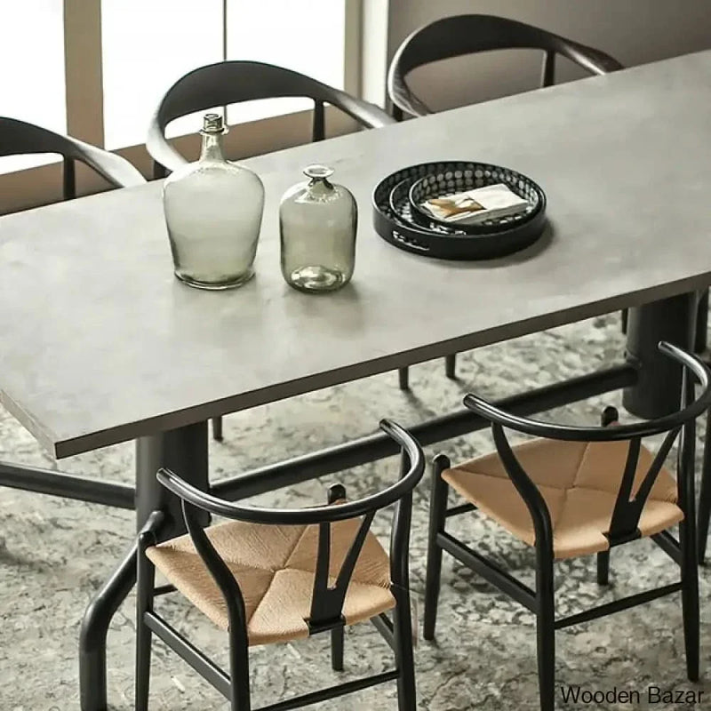 63" Industrial Dining Table Concrete Gray Table Top Solid Wood - Craft Decor