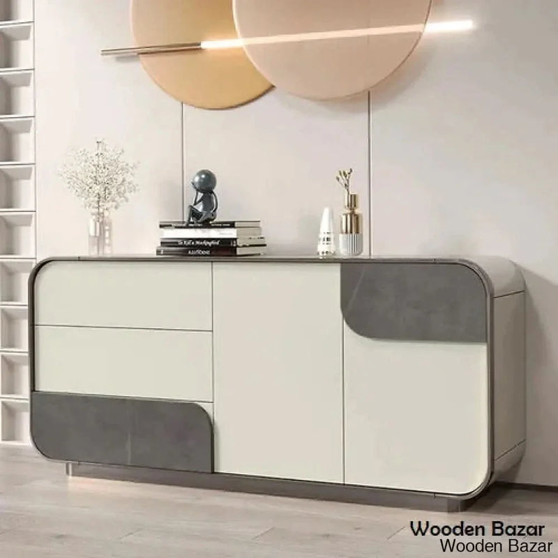 63" Modern Off White Sideboard Buffet with Storage Gray Sintered Stone Credenza - Craft Decor