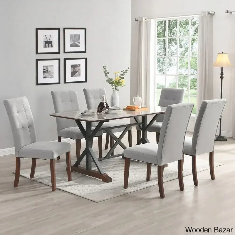 7 - Piece Marble Top Double Pedestal Dining Set