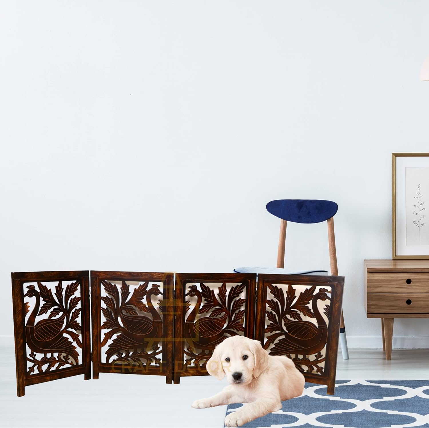 CRAFT DECOR Wooden Baby Safety Gate With Stand,Pet Door , Wooden Room Partition Divider For Living Room, Freestanding 3 Panel Foldable Door for Kids And Dog ,Door for The House,Gate for Stairs (Brown)