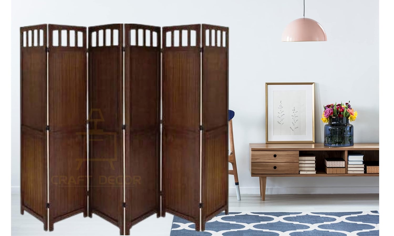 CRAFT DECOR Wooden Partition for Living Room, Wood Screen Separator, Wooden Room Wall Divider 6 Wall Panels, Folding Screen for Living Room/Bedroom/Office/Restaurant/Pooja Room