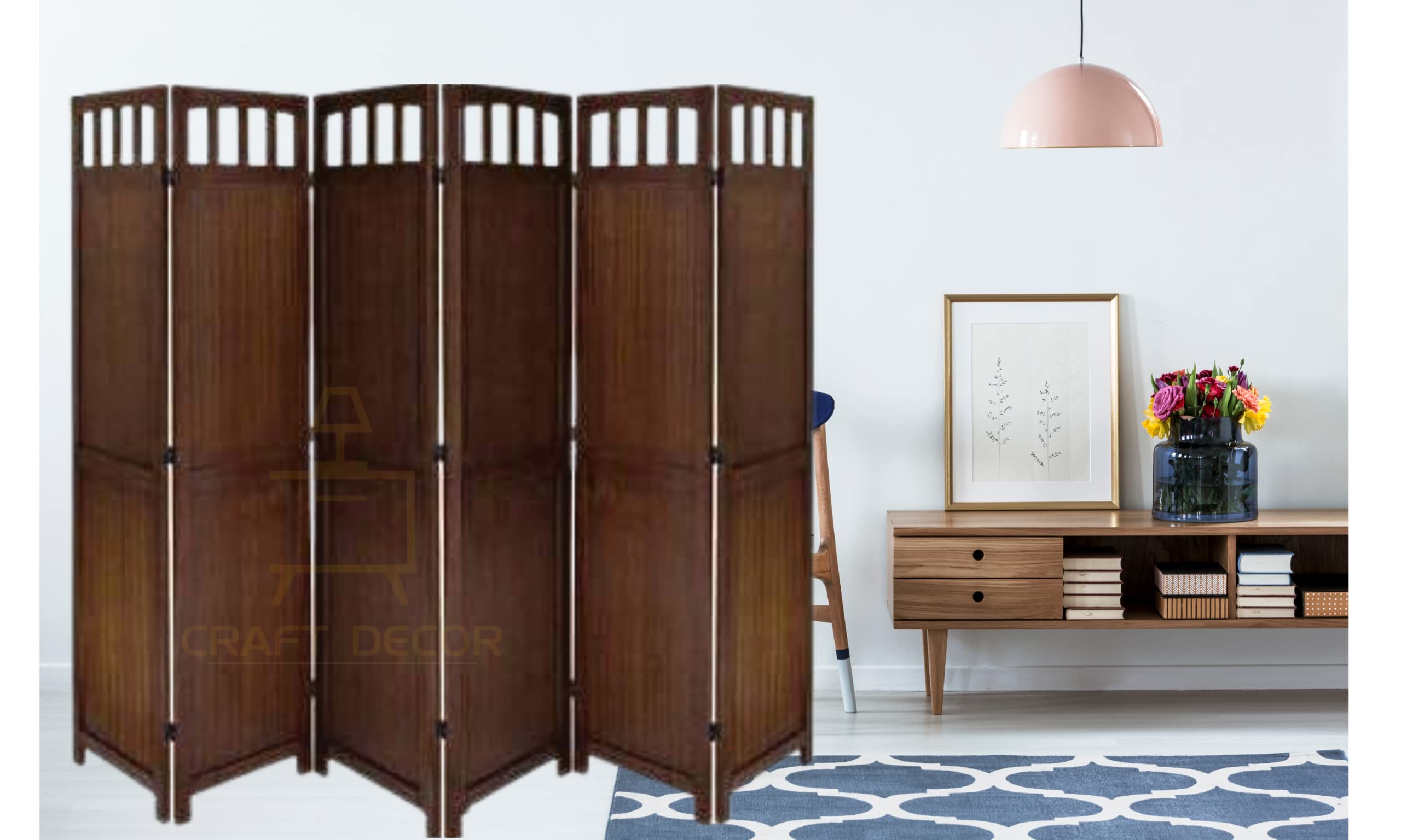 CRAFT DECOR Wooden Partition for Living Room, Wood Screen Separator, Wooden Room Wall Divider 6 Wall Panels, Folding Screen for Living Room/Bedroom/Office/Restaurant/Pooja Room