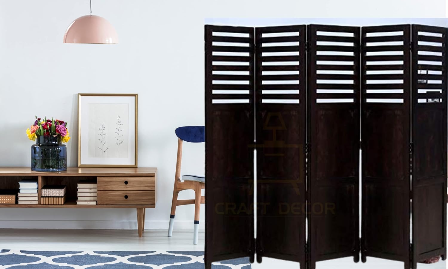 CRAFT DECOR Wooden Partition for Living Room, Wood Screen Separator, Wooden Rooms Wall Dividers Wall Panel, Folding Screen for Living Room/Bedroom/Office/Restaurant/Pooja Room