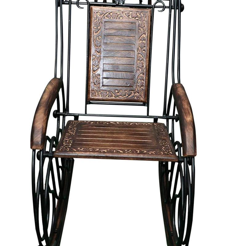Giftoshopee Wooden & Iron Rocking Chair for Adults for Home - Brown