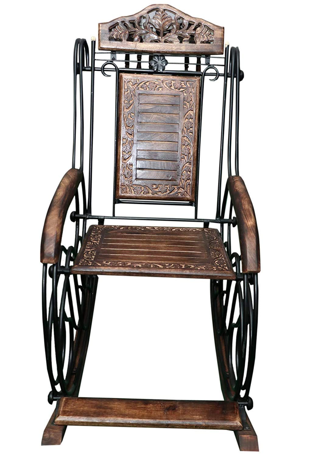 Giftoshopee Wooden & Iron Rocking Chair for Adults for Home - Brown