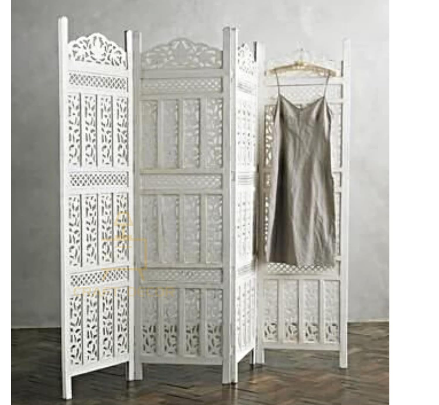 CRAFT DECOR Wooden Partition for Living Rooms, Wood Screen Separator, Wooden Rooms Wall Divider 4 Wall Panels, Folding Screen for Living Rooms/Bedroom/Office/Restaurant/Pooja Room