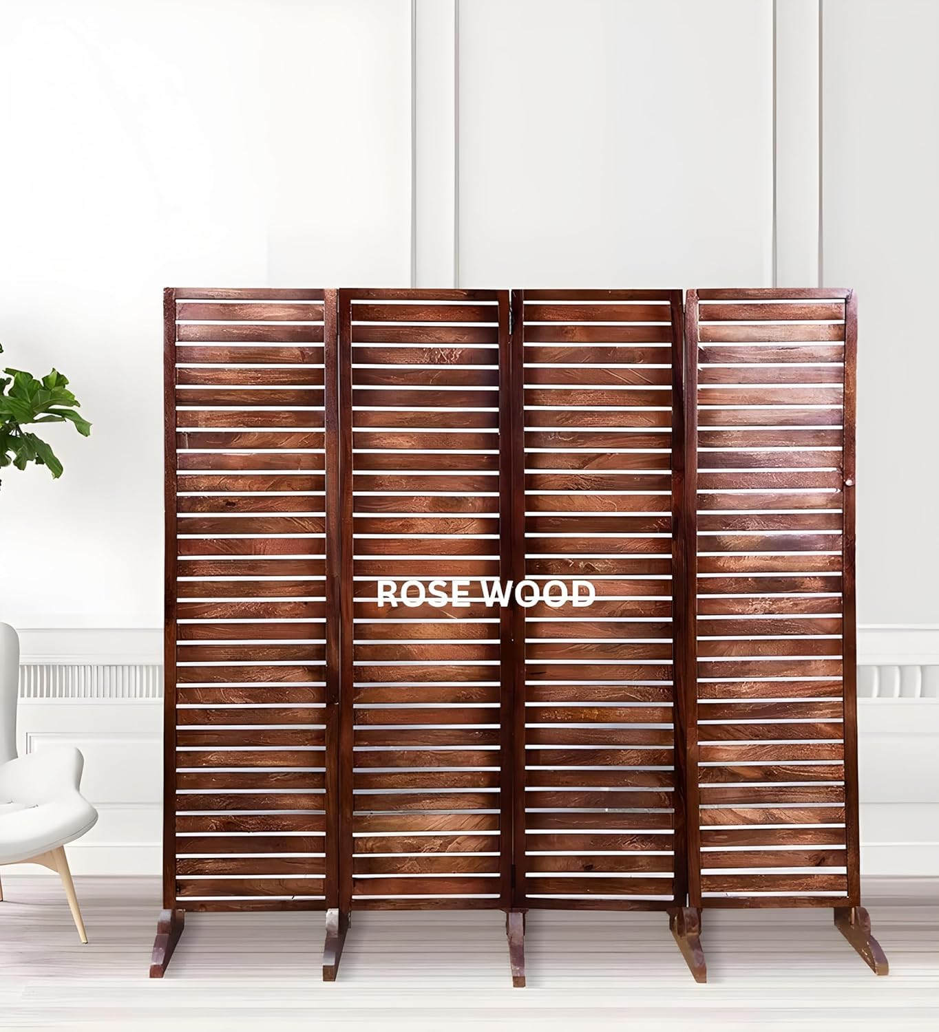 Wooden Room Divider 6 Feet, 4-Panel Folding Wooden Partition for Living Room, Office, Pooja Room, Restaurant, Kitchen & Balcony (2W x 1.82H Meters). (White-Cone Pattern)