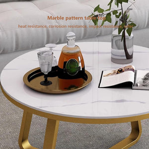 Coffee Table Round Tea Table Contemporary Multifunctional Centre Table for Living Room, Bedroom or Apartment with Sturdy Metal Frame (Gold White)