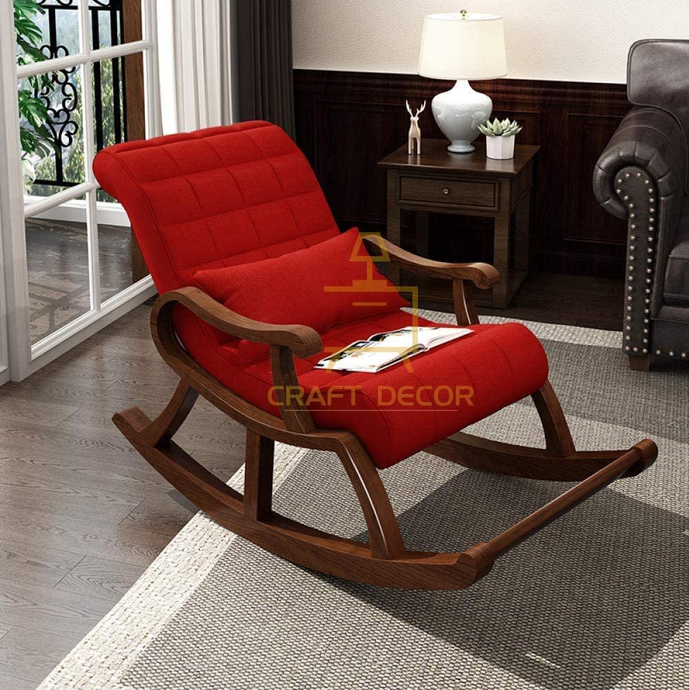 CRAFT DECOR Wooden Rocking Chair |Rocking Chair for Adults for Home | Wooden Easy Chair |Wooden Swing Chair for Home, Living Room|Sheesham Wood Rocking Chair