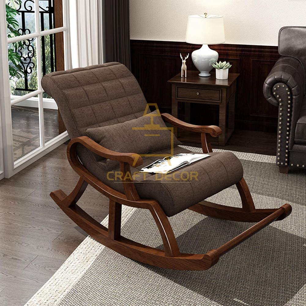 CRAFT DECOR Wooden Rocking Chair |Rocking Chair for Adults for Home | Wooden Easy Chair |Wooden Swing Chair for Home, Living Room|Sheesham Wood Rocking Chair