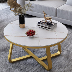 Coffee Table Round Tea Table Contemporary Multifunctional Centre Table for Living Room, Bedroom or Apartment with Sturdy Metal Frame (Gold White)