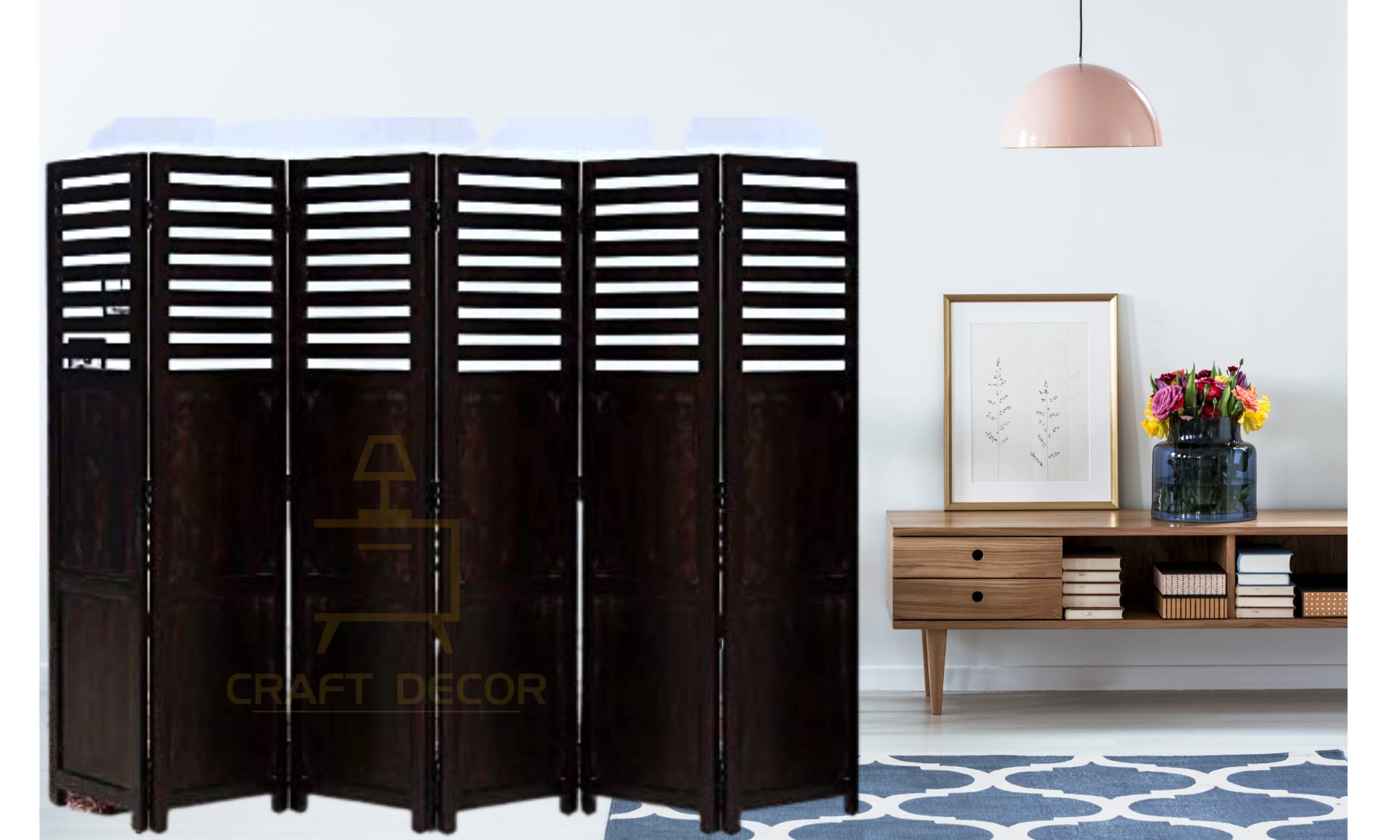 CRAFT DECOR Wooden Partition for Living Room, Wood Screen Separators, Wooden Room Wall Dividers 6 Wall Panels, Folding Screen for Living Room/Bedroom/Office/Restaurant/Pooja Room