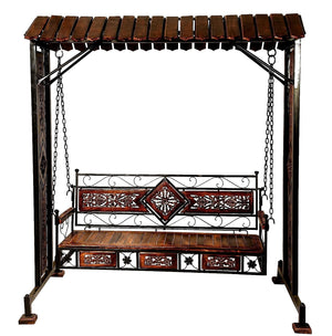Habiba Arts Habiba Art Store Swing Jhula Chair, Hammock, Outdoor- 3 Seater Solid Wood & Iron Swing Jhoola Swing Jhula, Hammock Jhula, Cradle For Relaxing Outdoor Seating, Brown