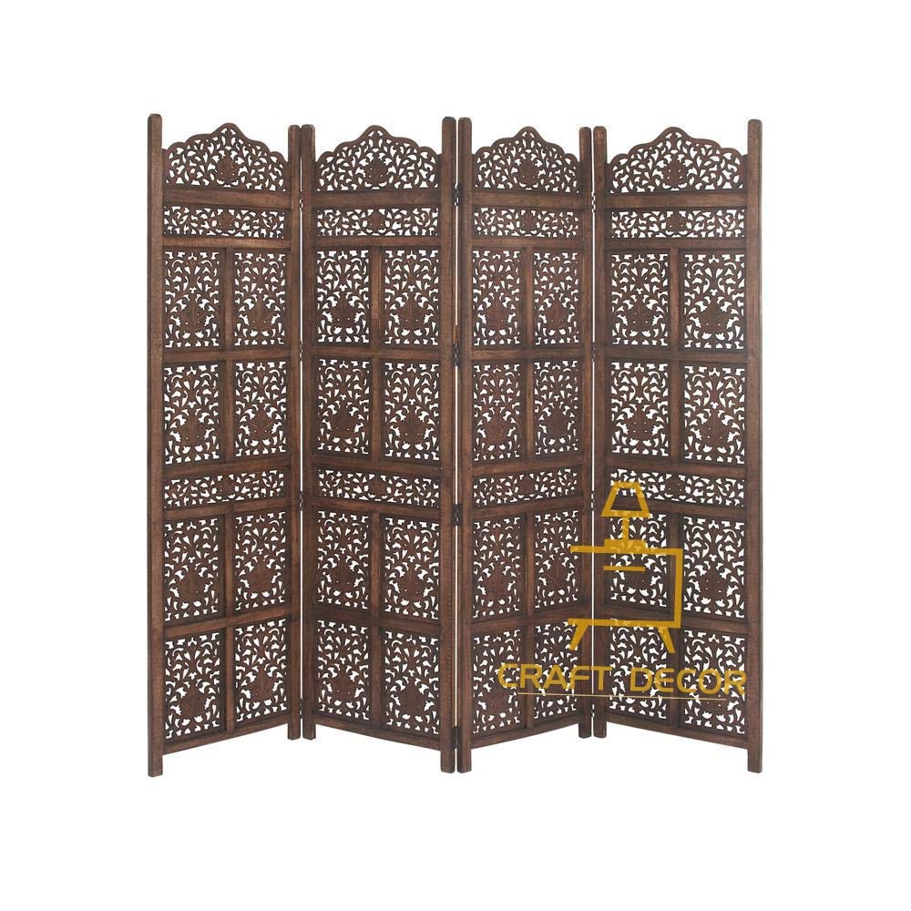 CRAFT DECOR Wooden Partitions Panels for Living Rooms, Screen Separators and Wall Dividers Antique 4 Wall Panels for Living Room/Bedroom/Office/ Restaurant/ Pooja Room