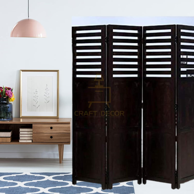 CRAFT DECOR Wooden Partition for Living Room, Wood Screen Separators, Wooden Rooms Wall Dividers 4 Wall Panels, Folding Screen for Living Rooms/Bedroom/Office/Restaurant/Pooja Room