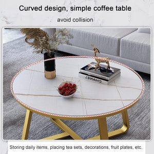 Coffee Table Round Tea Table Contemporary Multifunctional Centre Table for Living Room, Bedroom or Apartment with Sturdy Metal Frame (Gold White)