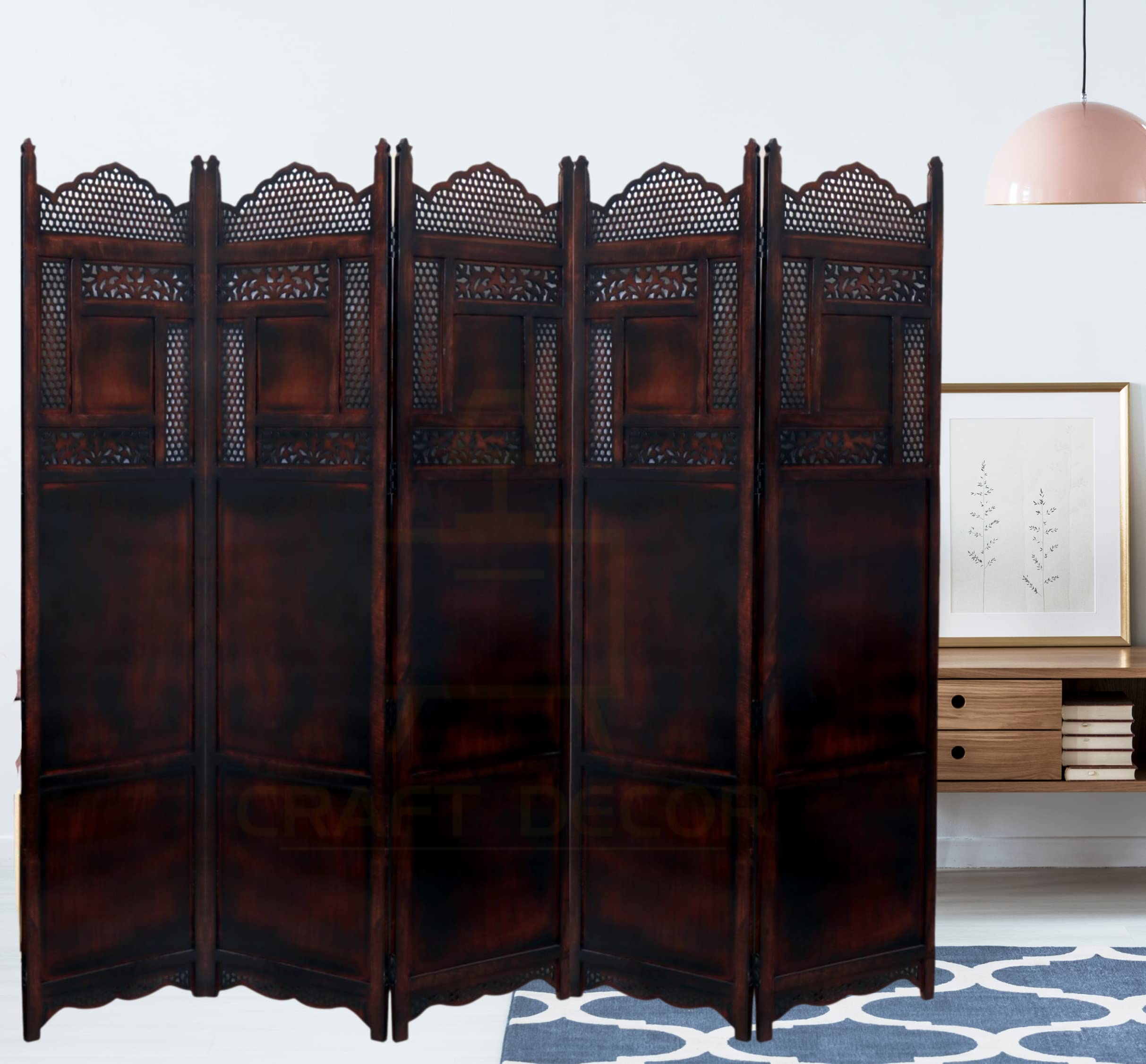 CRAFT DECOR Wooden Room Divider |Wooden Partition for Living Room |Wooden Room Separator |Room Wall Divider |Screen Separator for Living Room/Bedroom/Office/Pooja Room