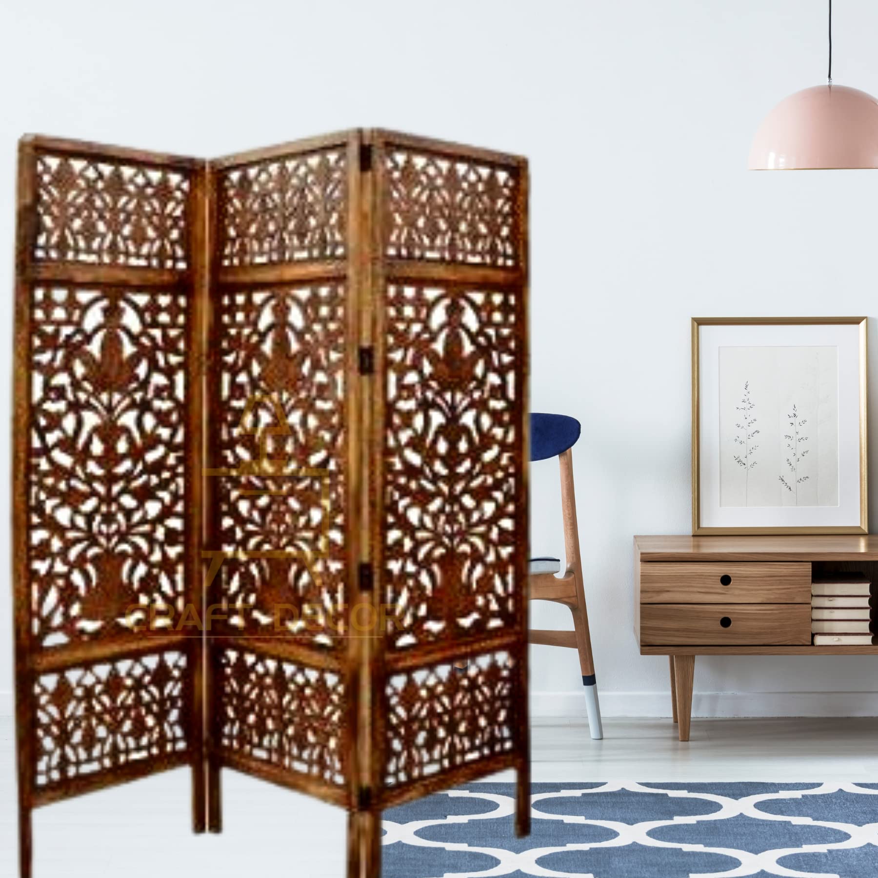 CRAFT DECOR Wooden Room Partition for Living Rooms/Wooden Screen Separators/Rooms Wall Divider 3 Panels Living Room/Bedroom/Office/Restaurant/Pooja Room