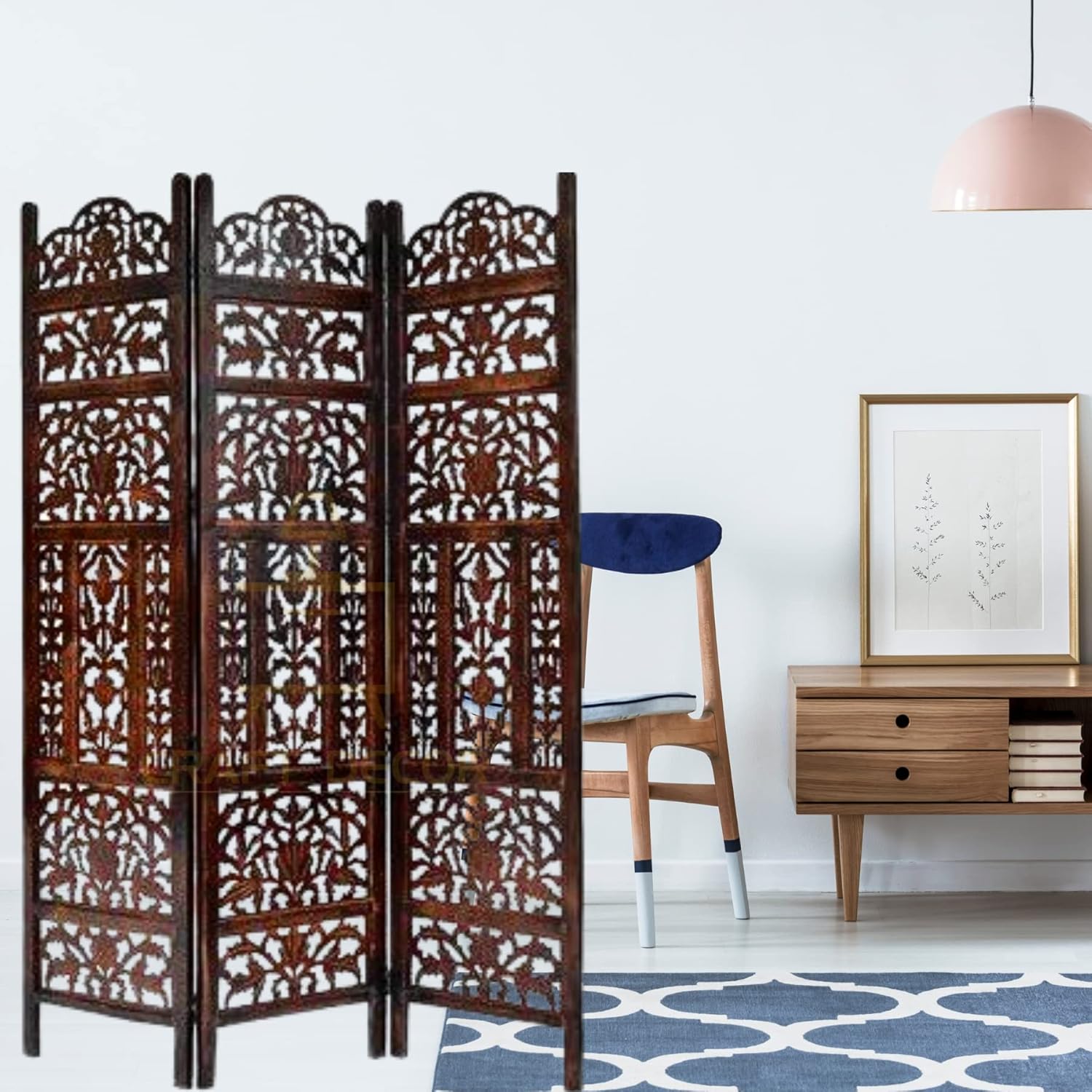 CRAFT DECOR Wooden Room Partition for Living Rooms/Wooden Screen Separator/Room Wall Divider 3 Panels Living Room/Bedroom/Office/Restaurant/Pooja Room
