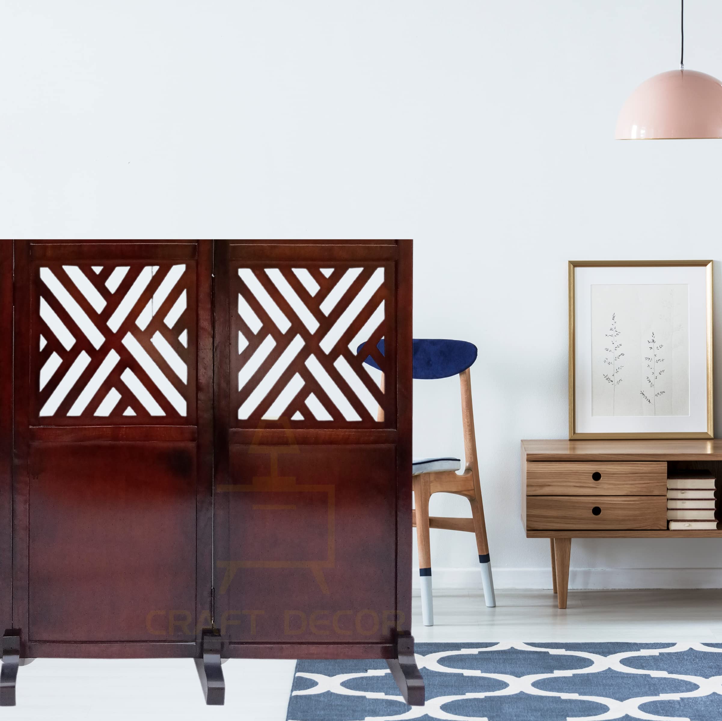 CRAFT DECOR Wooden Room Partition for Living Room, Wood Screen Separator, Wooden Room Wall Dividers 4 Feet Wall Panels with Stand for Living Room/Bedroom/Office/Restaurant/Hall (Brown)