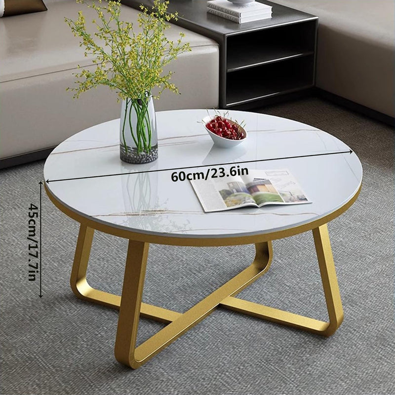 Coffee Table Round Tea Table Contemporary Multifunctional Centre Table for Living Room, Bedroom or Apartment with Sturdy Metal Frame (Gold White)