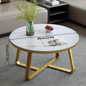 Coffee Table Round Tea Table Contemporary Multifunctional Centre Table for Living Room, Bedroom or Apartment with Sturdy Metal Frame (Gold White)