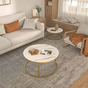 ETILAN Elegant Gold Metal Frame MDF Faux Marble top, Coffee Table Set 2 Piece, Stacking Nesting Center Table Glossy Stacking Tea Table Modernity to Any Living Room (White & Golden)