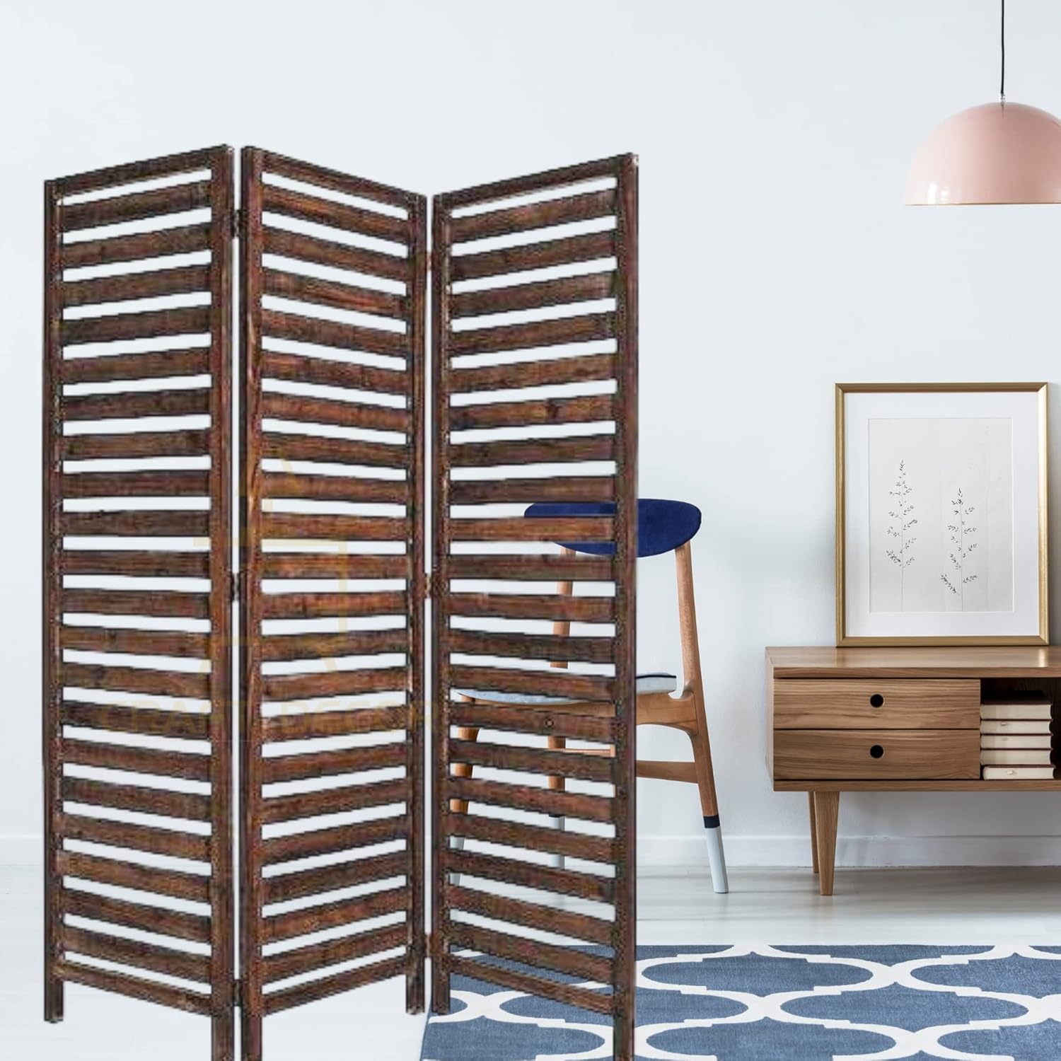 CRAFT DECOR Wooden Rooms Partitions for Living Room/Wooden Screen Separators/Rooms Wall Divider 3 Panels Living Room/Bedroom/Office/Restaurant/Pooja Room