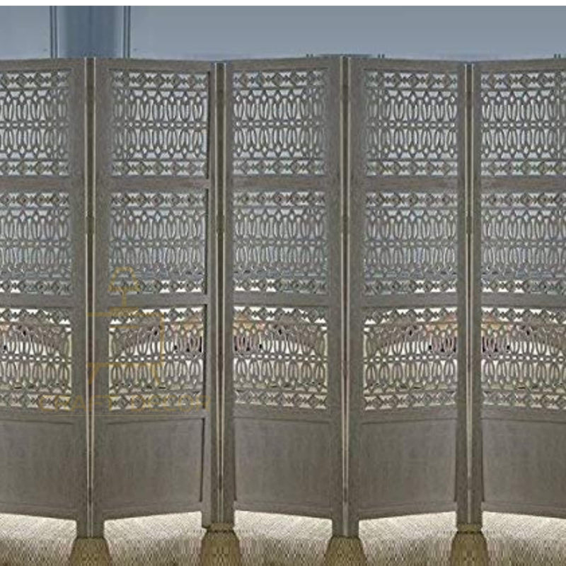 CRAFT DECOR Wooden Partition for Living Room, Wood Screen Separators, Wooden Rooms Wall Dividers 5 Wall Panel, Folding Screen for Living Room/Bedroom/Office/Restaurant/Pooja (Grey)