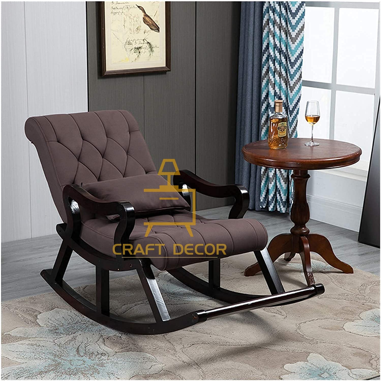 CRAFT DECOR Wooden Rocking Chair |Rocking Chair for Adults for Home | Wooden Easy Chair |Wooden Swing Chair for Home, Living Room|Sheesham Wood Rocking Chair