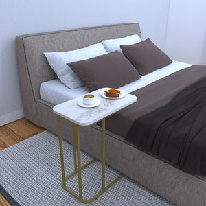 DECOWORLD|| Metal Side Table with Marble Finish Wooden Top for Living Room, Sofa or Bed Side Stand