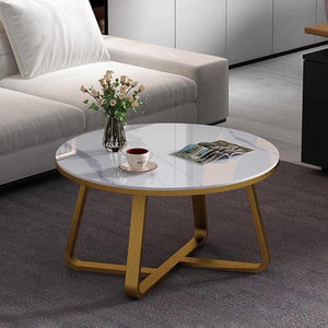 Coffee Table Round Tea Table Contemporary Multifunctional Centre Table for Living Room, Bedroom or Apartment with Sturdy Metal Frame (Gold White)