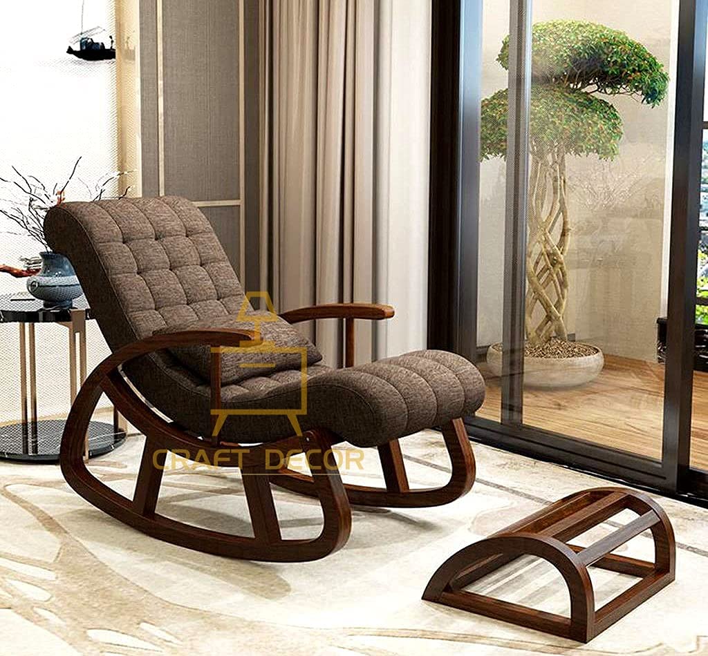 CRAFT DECOR Ergonomic Rocking Chair with Foot Rest, Relaxing Chair for Home, Rocking Chair for Adult for Home, Easy Chair for Relax for Old Age, Rose Wood Rocking Chair, Traditional Rolling Chair