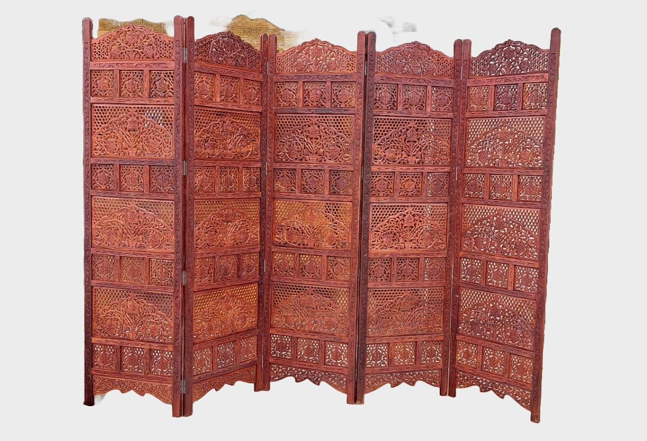 LIVING CONCEPT HANDICRAFTS Luxury 4-Panel Sheesham Wood Room Divider Wooden Room Partition/Screen/Room Divider/Room Natural Finish