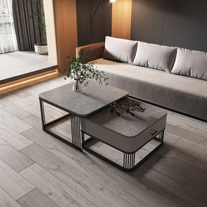 Iron Frame Handmade with Drawer Square 20"x20" Coffee Table/Stacking Tea Table/Luxury Sofa Center Table with Marble Look Engineered Wood Top for Living Room/Drawing Room (Grey)