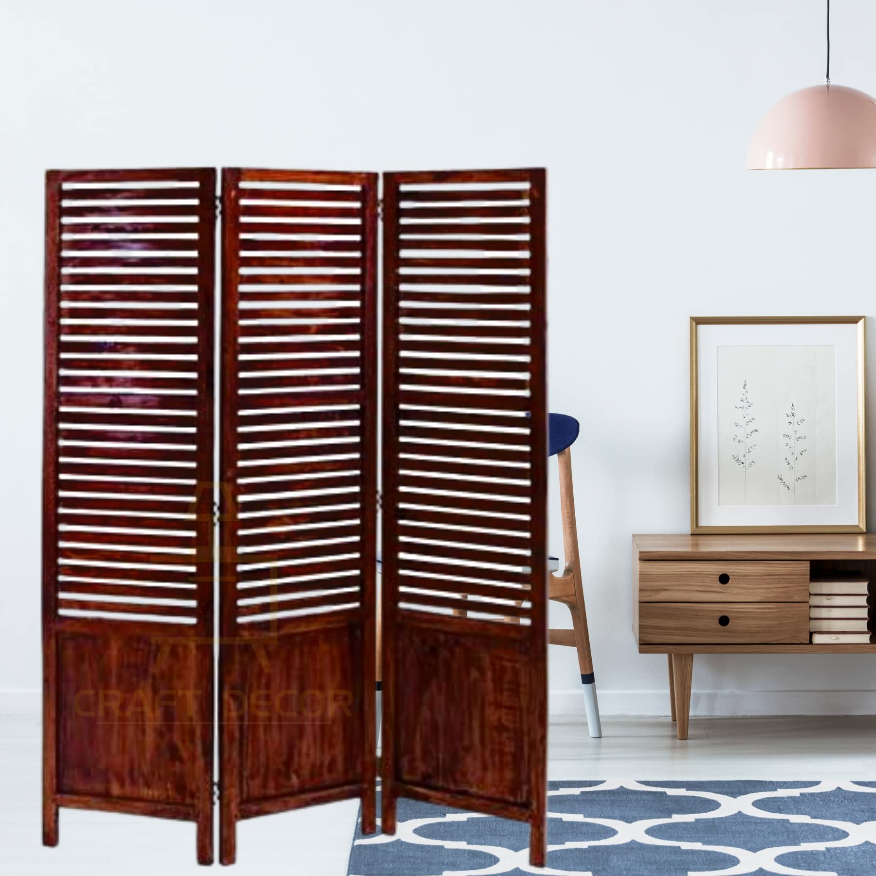 CRAFT DECOR Wooden Room Partitions for Living Rooms/Wooden Screen Separator/Room Wall Divider 3 Panels Living Room/Bedroom/Office/Restaurant/Pooja Room