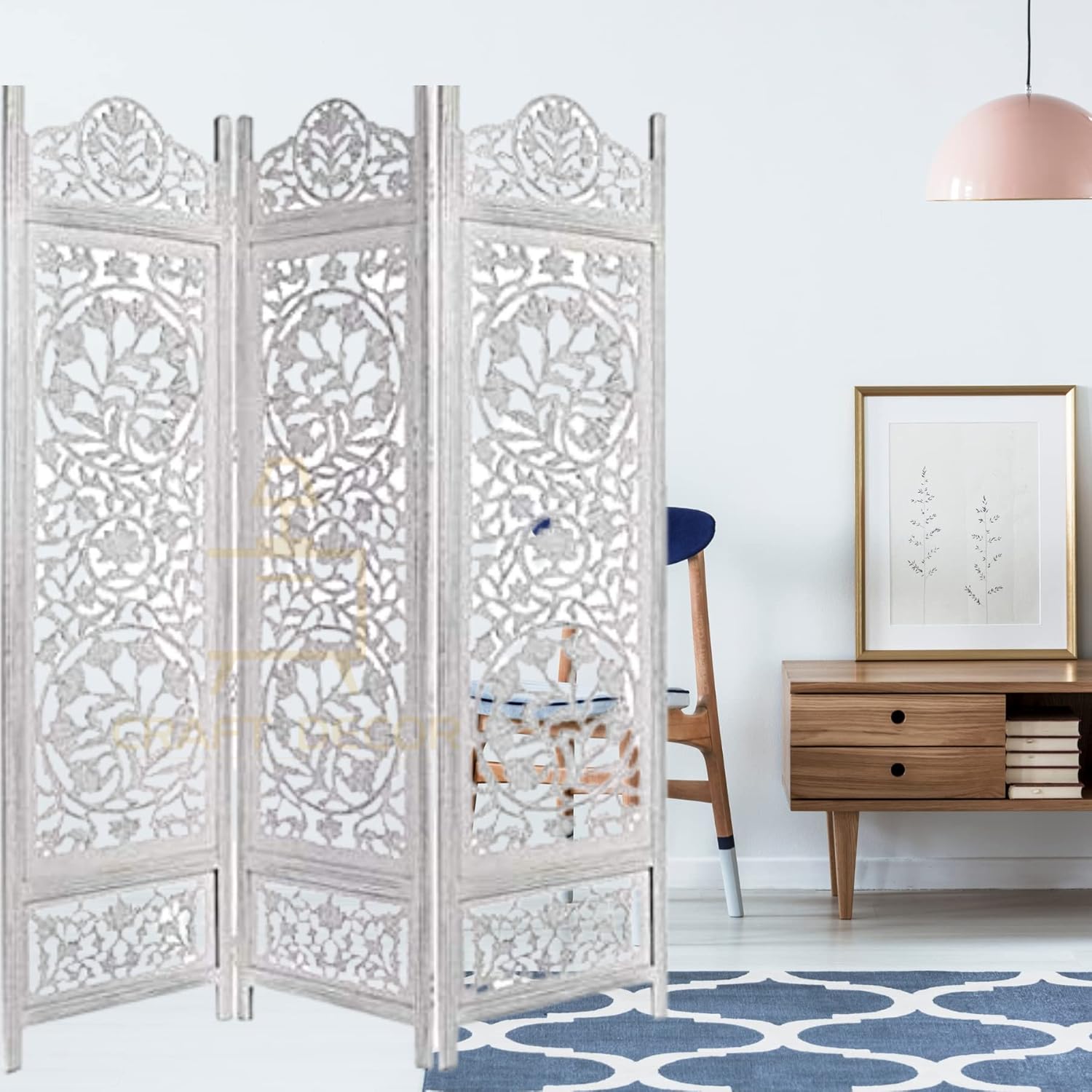 CRAFT DECOR Wooden Rooms Partition for Living Room/Wooden Screen Separator/Room Wall Divider 3 Panels Living Room/Bedroom/Office/Restaurant/Pooja Room
