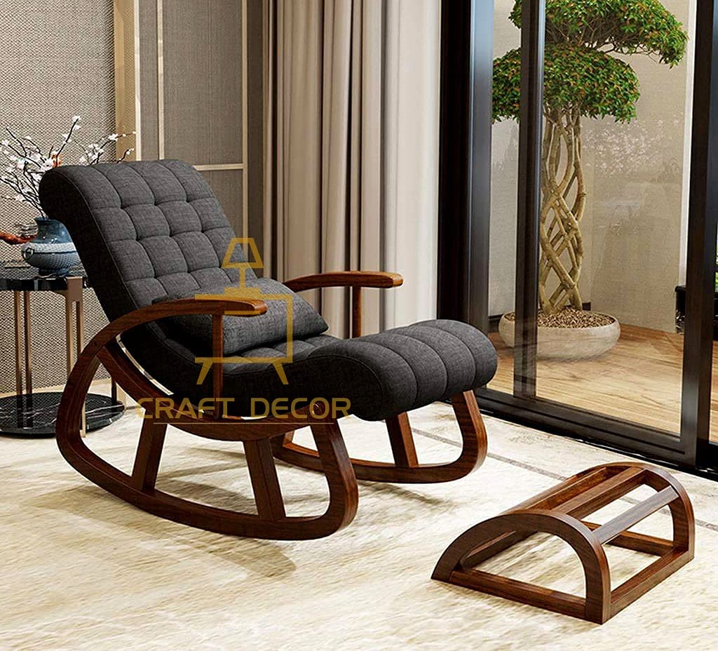 CRAFT DECOR Ergonomic Rocking Chair with Foot Rest, Relaxing Chair for Home, Rocking Chair for Adult for Home, Easy Chair for Relax for Old Age, Rose Wood Rocking Chair, Traditional Rolling Chair