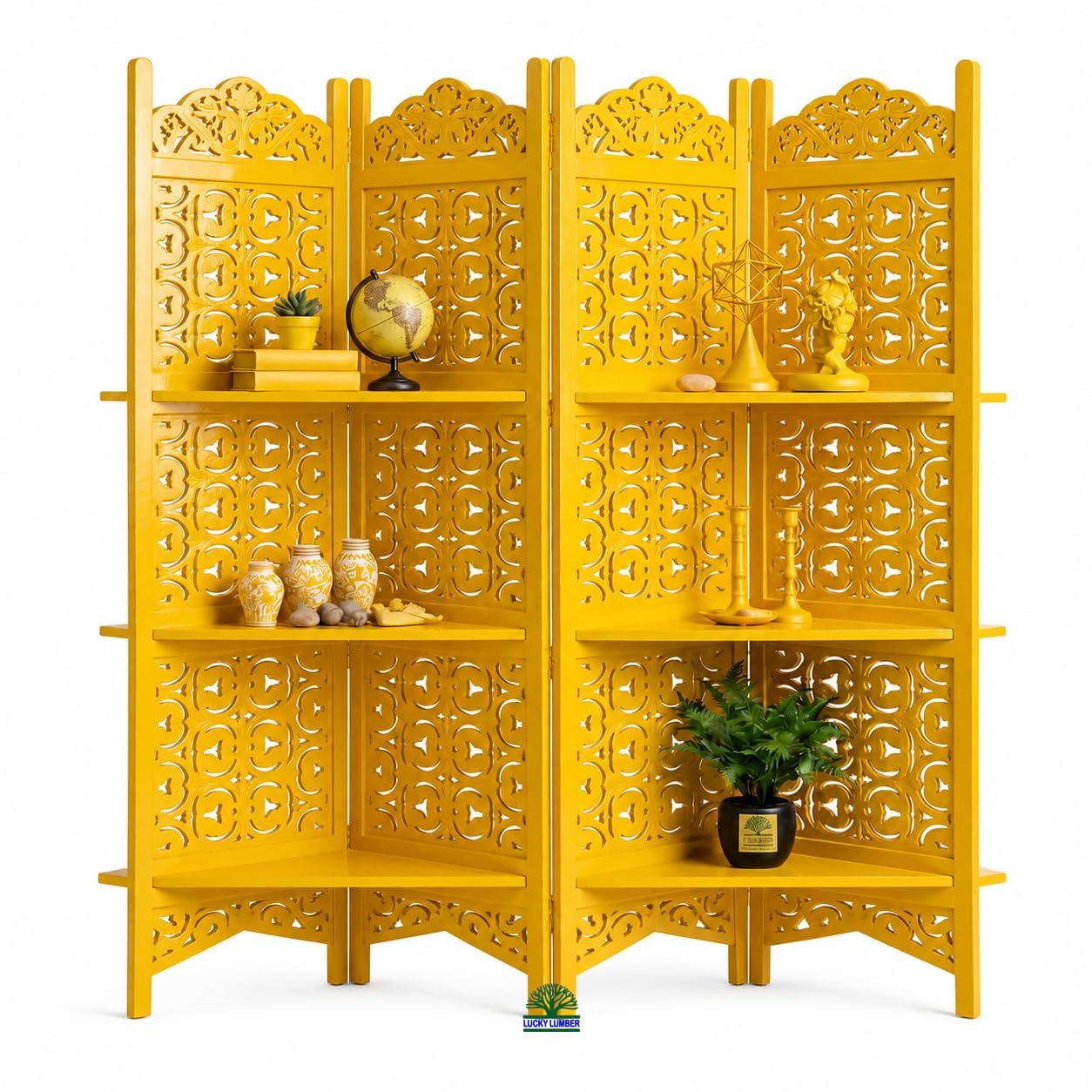 Wooden Room Divider Partition with Display Shelves for Living Room