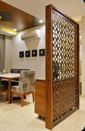 Wooden Room Divider only | Wooden Partition for Living Room | Room Separator | Office Wooden Separator Between Room and Kitchen(Teak Wood Color,6 * 4ft)/ only partition no Cabinet