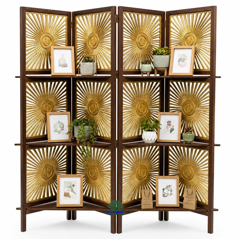 Wooden Room Divider Partition with Display Shelves for Living Room