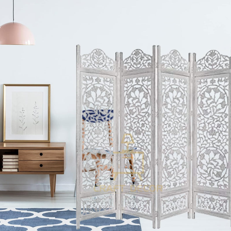 CRAFT DECOR Wooden Partition for Living Rooms, Wood Screen Separators, Wooden Room Wall Divider 4 Wall Panels, Folding Screen for Living Rooms/Bedroom/Office/Restaurant/Pooja Room