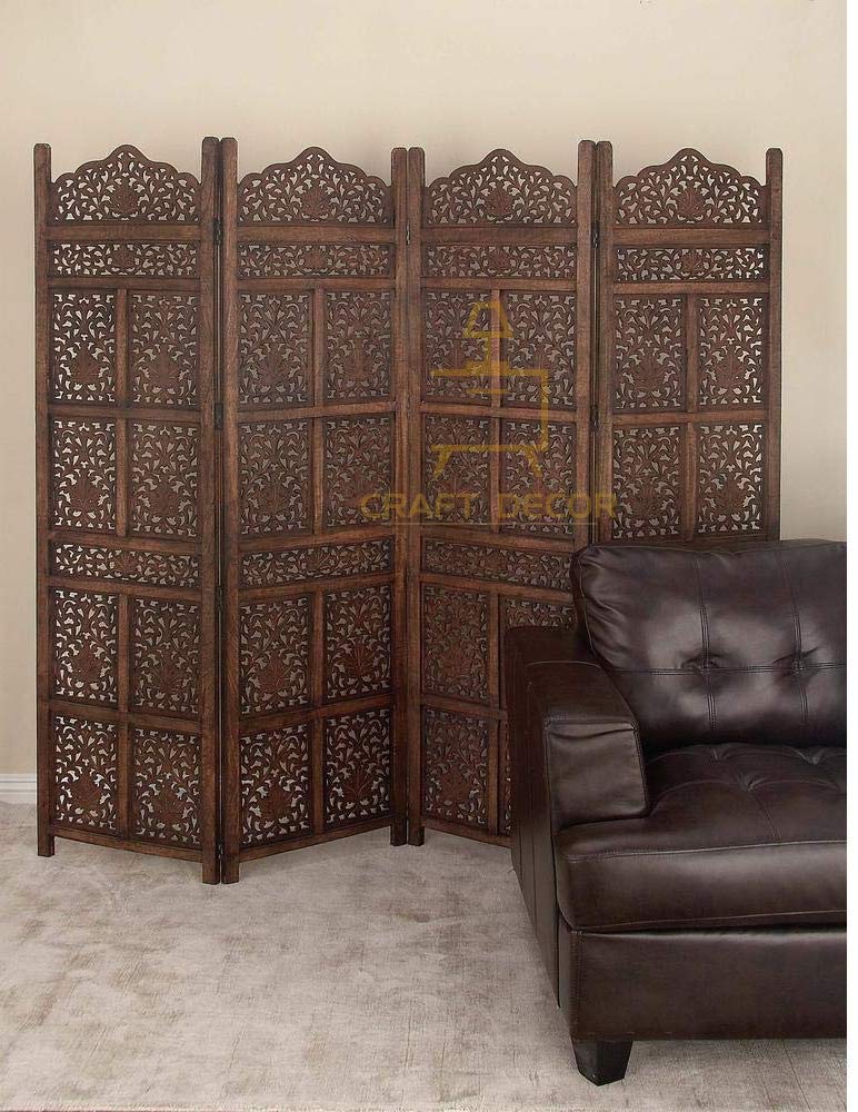 CRAFT DECOR Wooden Partitions Panels for Living Rooms, Screen Separators and Wall Dividers Antique 4 Wall Panels for Living Room/Bedroom/Office/ Restaurant/ Pooja Room