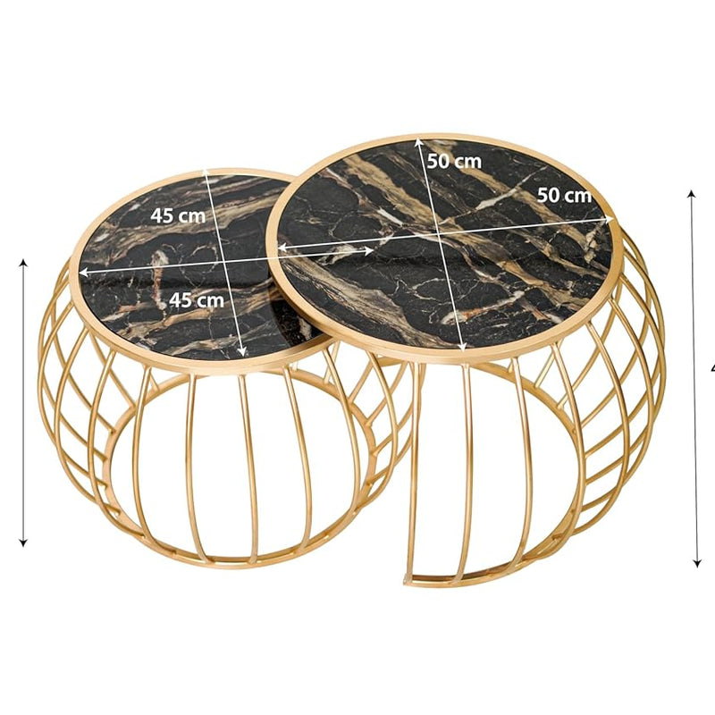 CRAFT DECOR Iron Frame Handmade Drum Coffee/Nesting Table/Side Table/Center Table with Wooden MDF Top for Living Room/Drawing Room(Set of 2)