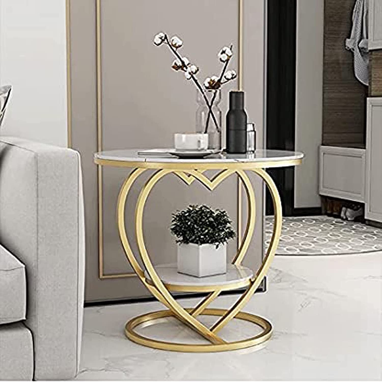 Al Hama Small Coffee Table, Coffee Table Love, Side Table, Living Room Round Table Sofa Corner Table Bedroom, Living Room, and Office Bedside Tables (Gold & Black) (Wood,Metal)