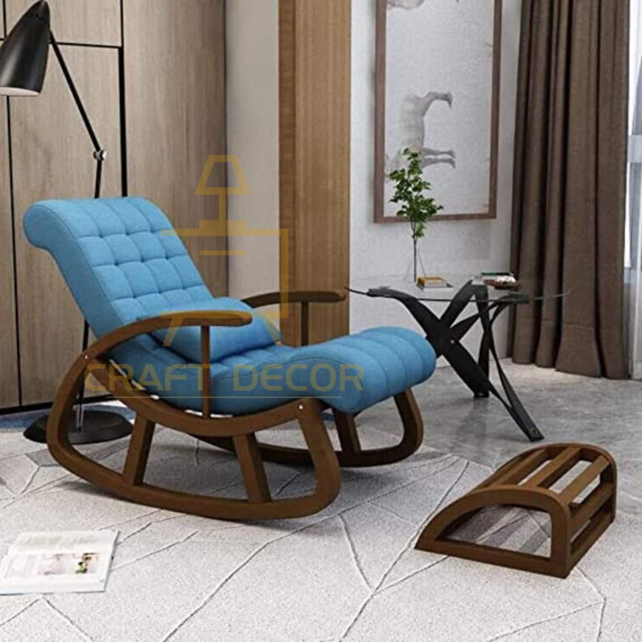 CRAFT DECOR Ergonomic Rocking Chair with Foot Rest, Relaxing Chair for Home, Rocking Chair for Adult for Home, Easy Chair for Relax for Old Age, Rose Wood Rocking Chair, Traditional Rolling Chair