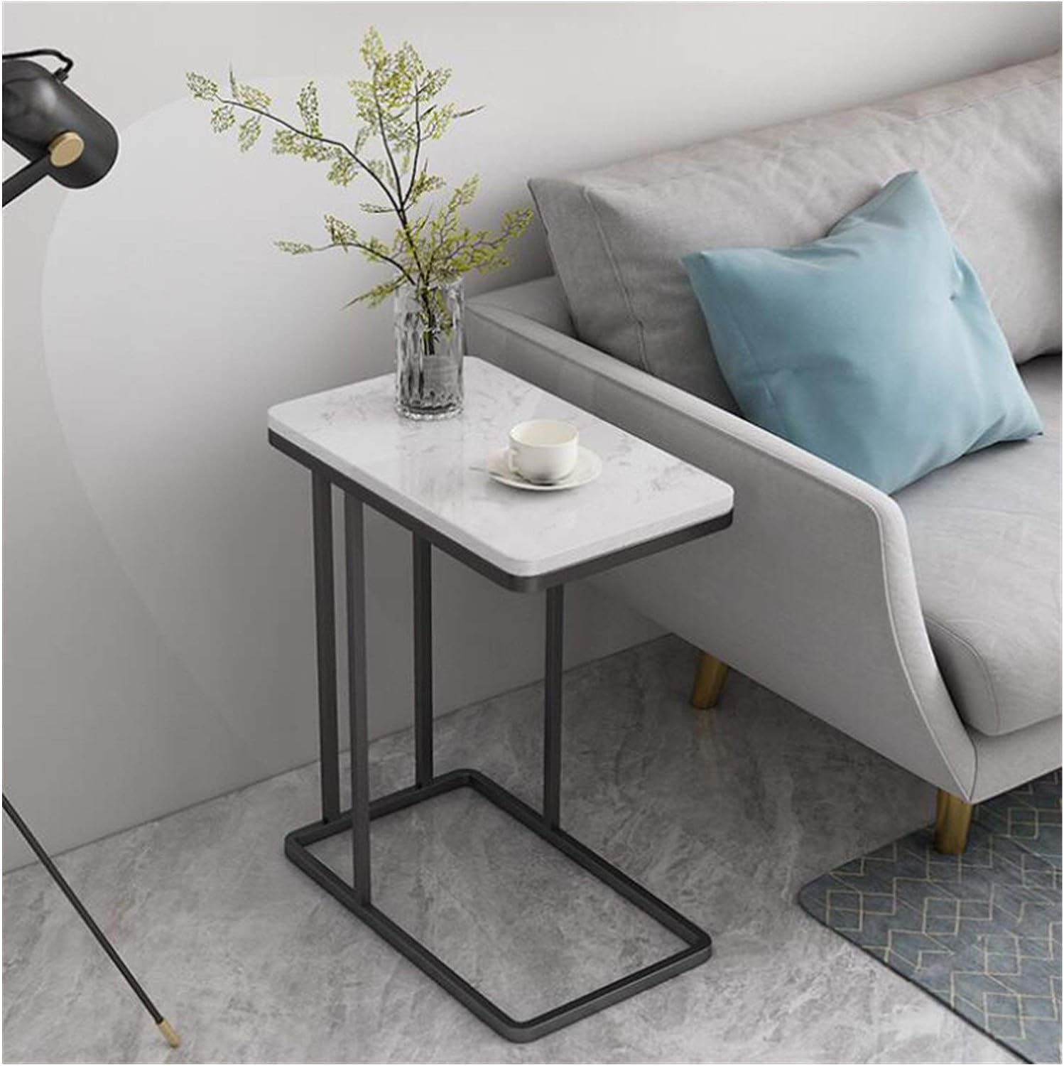 CRAFT DECOR Metal Side Table with Marble Finish Wooden Top for Living Room, Sofa or Bed Side Stand