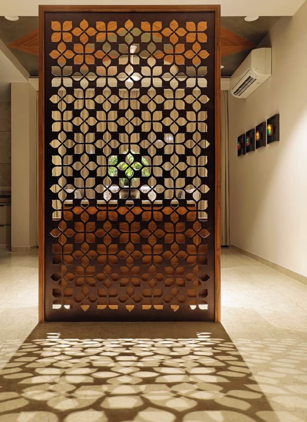 Wooden Room Divider only | Wooden Partition for Living Room | Room Separator | Office Wooden Separator Between Room and Kitchen(Teak Wood Color,6 * 4ft)/ only partition no Cabinet