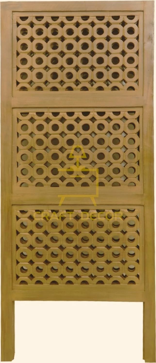CRAFT DECOR Wooden Partition for Living Rooms 4 Feet Wooden Partitions Wall Dividers, Wood Screen Separator 3 Wall Panels for Living Room/Bedroom/Office/ Restaurant / Kitchen/Pooja Room