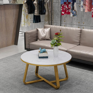 Coffee Table Round Tea Table Contemporary Multifunctional Centre Table for Living Room, Bedroom or Apartment with Sturdy Metal Frame (Gold White)